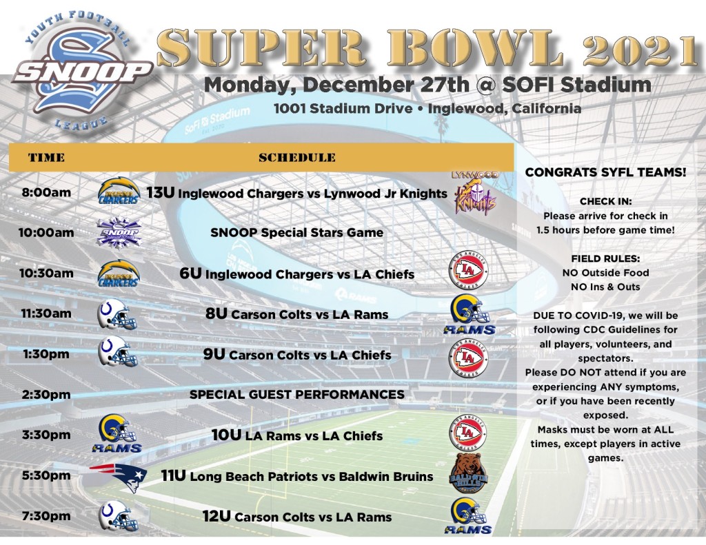 SYFL SuperBowl XVI schedule SYFL Snoop Youth Football League